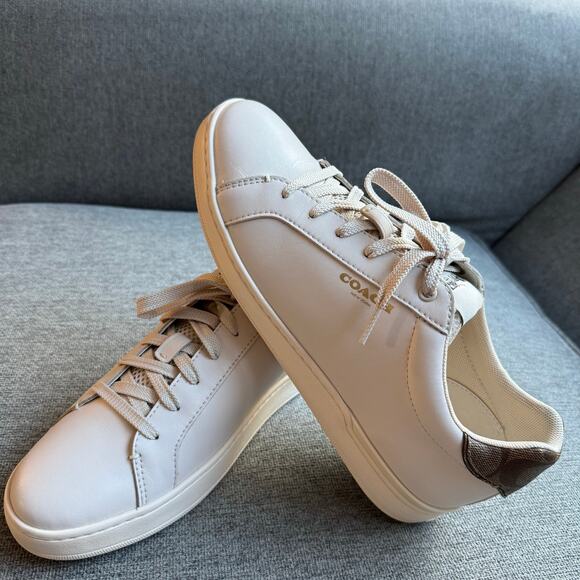 Coach Clip Low Top Sneaker Leather Cream Signature Canvas Preppy Women's 9 - Picture 5 of 16